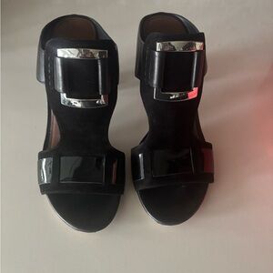 Donald J. Pliner Black Heeled Sandals with Silver Accents